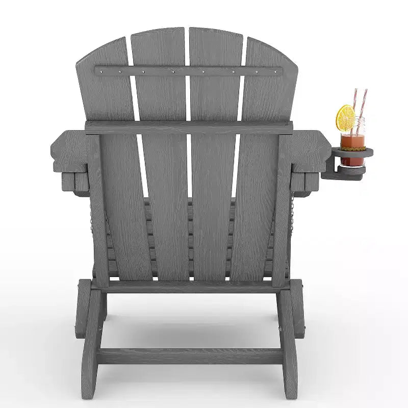 Sedie Adirondack pieghevoli, sedute da esterno in HDPE per tutte le stagioni con texture effetto legno e portabicchieri per patio, braciere e giardino, bianco