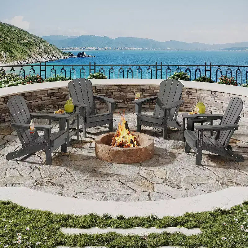 Sedie Adirondack pieghevoli, sedute da esterno in HDPE per tutte le stagioni con texture effetto legno e portabicchieri per patio, braciere e giardino, bianco