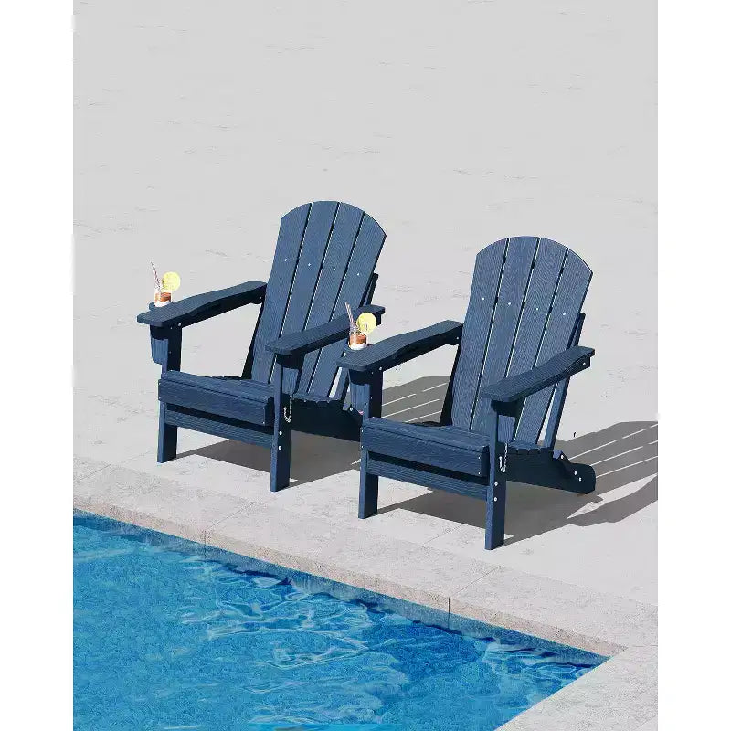 Sedie Adirondack pieghevoli, sedute da esterno in HDPE per tutte le stagioni con texture effetto legno e portabicchieri per patio, braciere e giardino, bianco