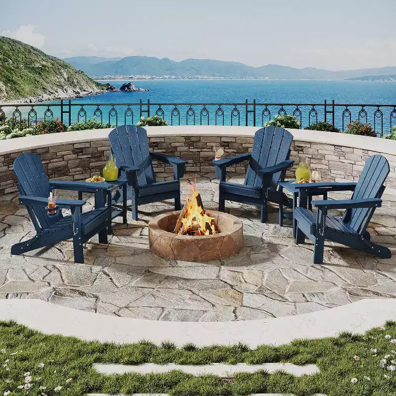 Sedie Adirondack pieghevoli, sedute da esterno in HDPE per tutte le stagioni con texture effetto legno e portabicchieri per patio, braciere e giardino, bianco