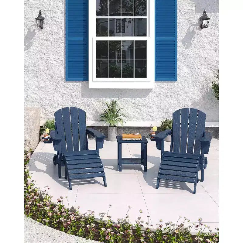 Sedie Adirondack pieghevoli, sedute da esterno in HDPE per tutte le stagioni con texture effetto legno e portabicchieri per patio, braciere e giardino, bianco