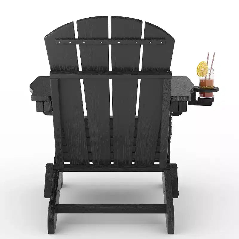 Sedie Adirondack pieghevoli, sedute da esterno in HDPE per tutte le stagioni con texture effetto legno e portabicchieri per patio, braciere e giardino, bianco