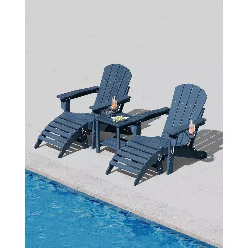 Sedie Adirondack pieghevoli, sedute da esterno in HDPE per tutte le stagioni con texture effetto legno e portabicchieri per patio, braciere e giardino, bianco