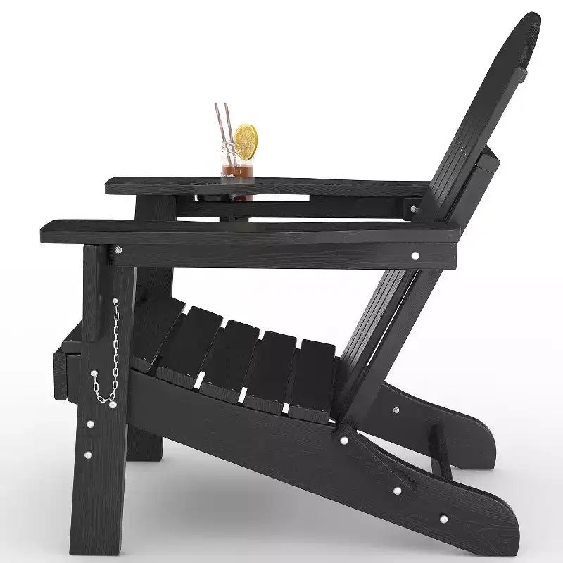 Sedie Adirondack pieghevoli, sedute da esterno in HDPE per tutte le stagioni con texture effetto legno e portabicchieri per patio, braciere e giardino, bianco