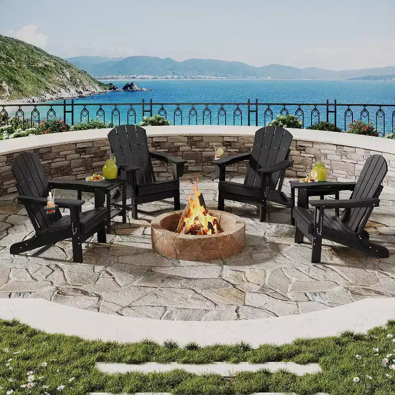 Sedie Adirondack pieghevoli, sedute da esterno in HDPE per tutte le stagioni con texture effetto legno e portabicchieri per patio, braciere e giardino, bianco