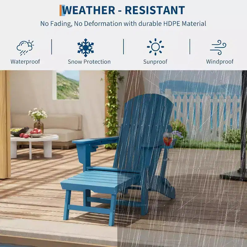 Sedia a dondolo Adirondack da esterno per portico, sedia a dondolo Adirondack pieghevole con due portabicchieri, sedia a dondolo Adirondack da esterno in HDPE per tutte le stagioni