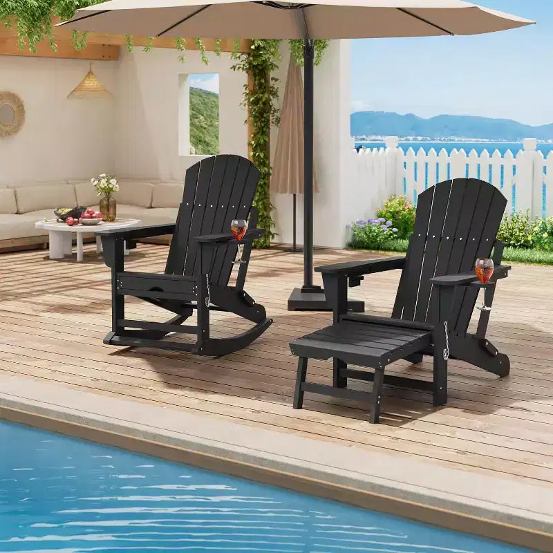 Sedia a dondolo Adirondack da esterno per portico, sedia a dondolo Adirondack pieghevole con due portabicchieri, sedia a dondolo Adirondack da esterno in HDPE per tutte le stagioni