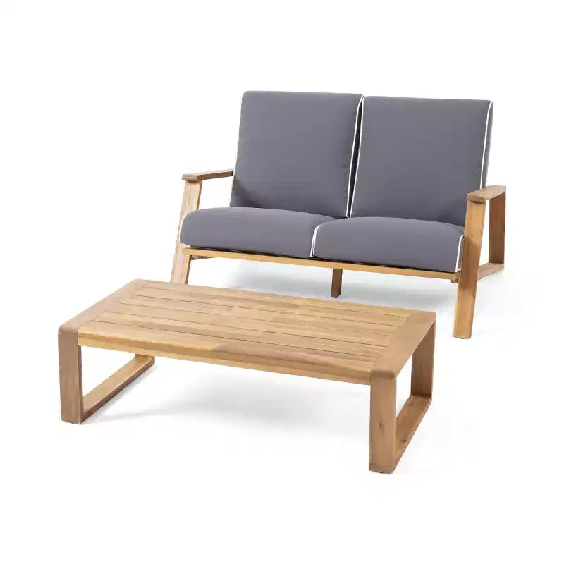 MAYEERTY Set Divano da Giardino 2 Pezzi, Divanetto Adirondack e Tavolino da Caffè in Legno massello di Acacia con Cuscini Resistenti alle Intemperie