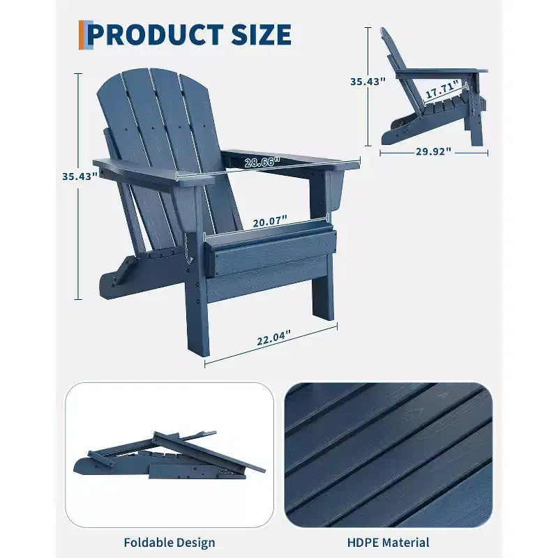 Sedie Adirondack pieghevoli da 1/2 pz, sedie da esterno in plastica HDPE con texture effetto legno, per pontile, patio, piscina, giardino