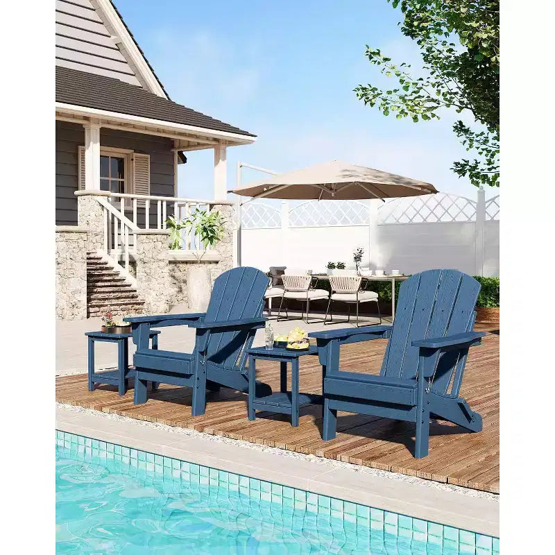 Sedie Adirondack pieghevoli da 1/2 pz, sedie da esterno in plastica HDPE con texture effetto legno, per pontile, patio, piscina, giardino
