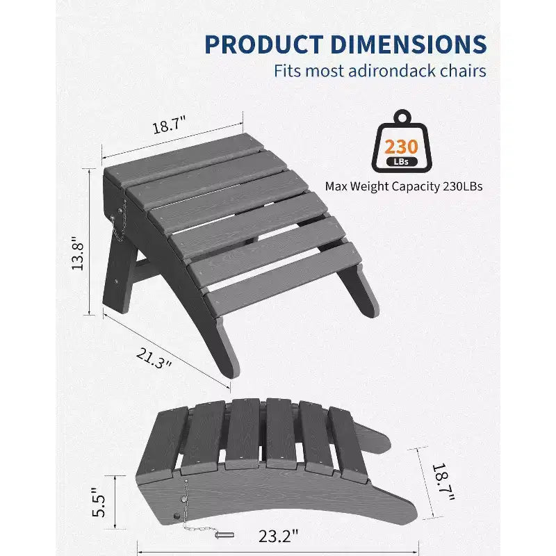 1/2 Pezzi Poggiapiedi Pieghevole Adirondack, Ottomano da Esterno in Plastica HDPE per Tutte le Stagioni, Portatile per Sdraio da Patio, Bordo Piscina, Terrazza e Giardino