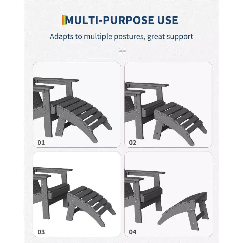 1/2 Pezzi Poggiapiedi Pieghevole Adirondack, Ottomano da Esterno in Plastica HDPE per Tutte le Stagioni, Portatile per Sdraio da Patio, Bordo Piscina, Terrazza e Giardino