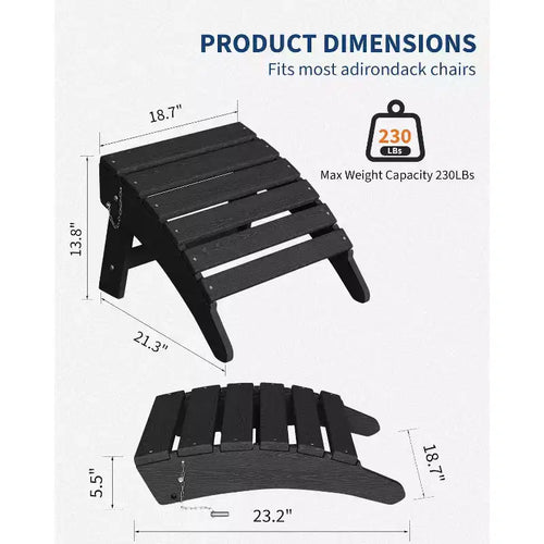 1/2 Pezzi Poggiapiedi Pieghevole Adirondack, Ottomano da Esterno in Plastica HDPE per Tutte le Stagioni, Portatile per Sdraio da Patio, Bordo Piscina, Terrazza e Giardino