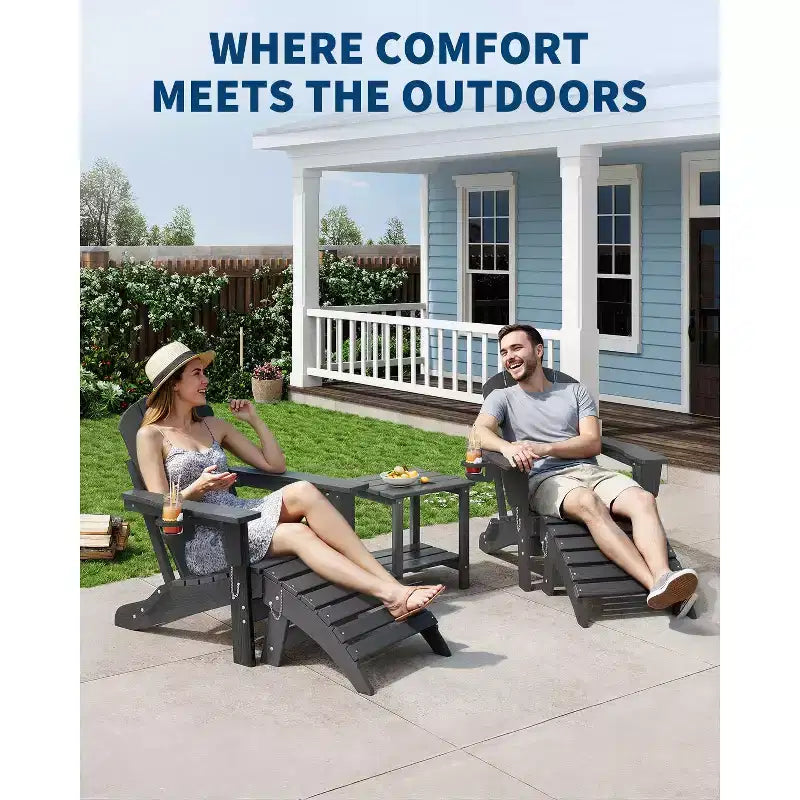 1/2 Pezzi Poggiapiedi Pieghevole Adirondack, Ottomano da Esterno in Plastica HDPE per Tutte le Stagioni, Portatile per Sdraio da Patio, Bordo Piscina, Terrazza e Giardino