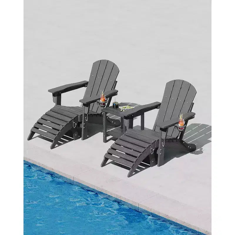 1/2 Pezzi Poggiapiedi Pieghevole Adirondack, Ottomano da Esterno in Plastica HDPE per Tutte le Stagioni, Portatile per Sdraio da Patio, Bordo Piscina, Terrazza e Giardino
