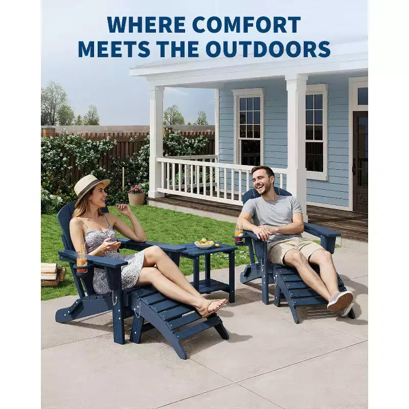 1/2 Pezzi Poggiapiedi Pieghevole Adirondack, Ottomano da Esterno in Plastica HDPE per Tutte le Stagioni, Portatile per Sdraio da Patio, Bordo Piscina, Terrazza e Giardino