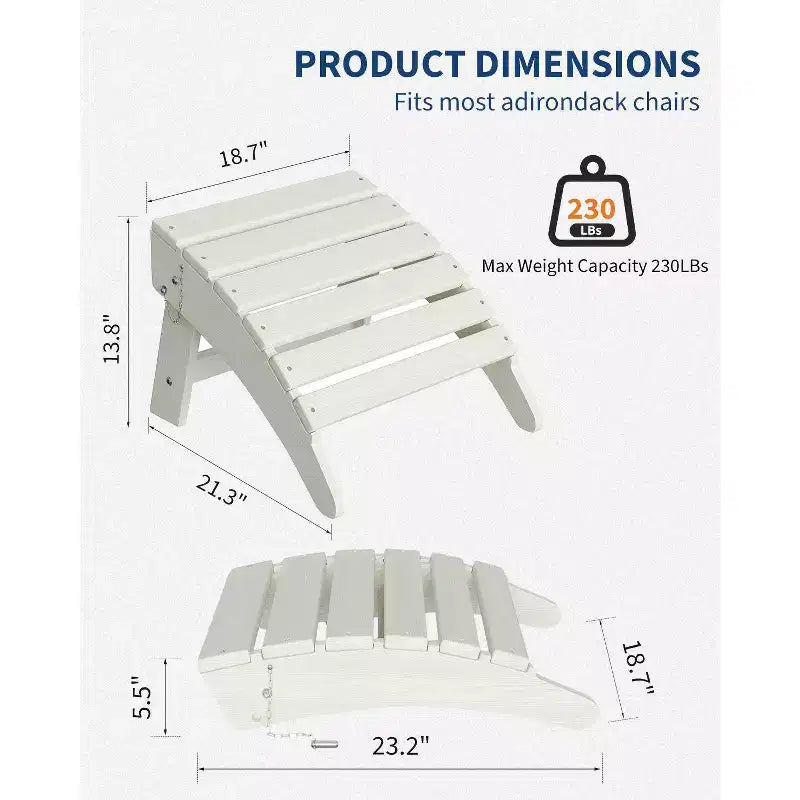 1/2 Pezzi Poggiapiedi Pieghevole Adirondack, Ottomano da Esterno in Plastica HDPE per Tutte le Stagioni, Portatile per Sdraio da Patio, Bordo Piscina, Terrazza e Giardino