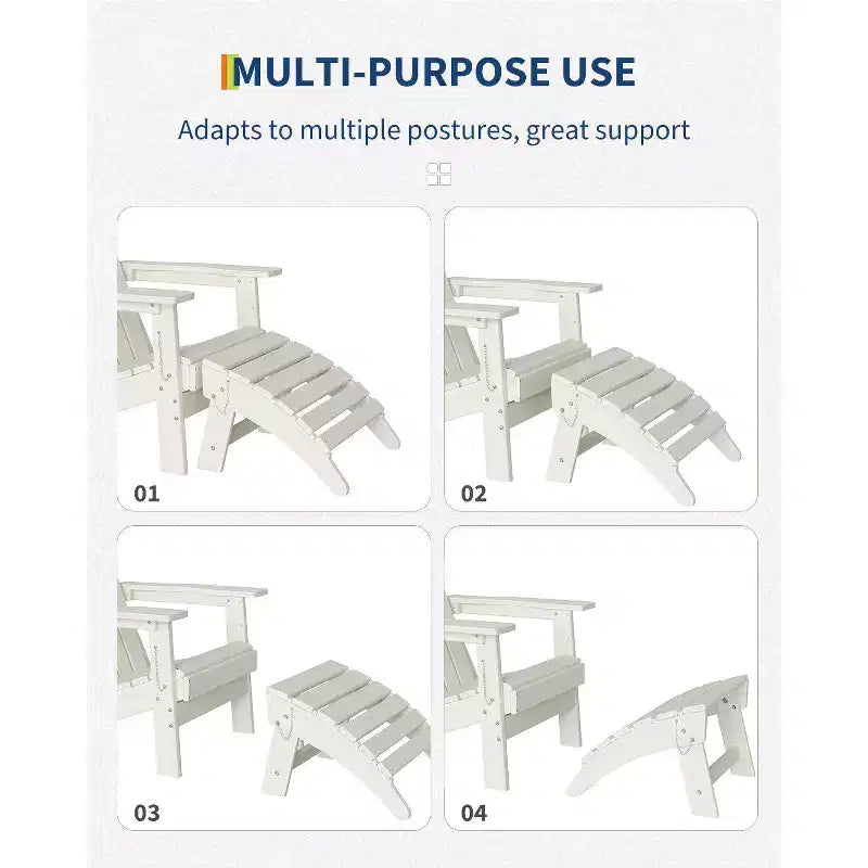 1/2 Pezzi Poggiapiedi Pieghevole Adirondack, Ottomano da Esterno in Plastica HDPE per Tutte le Stagioni, Portatile per Sdraio da Patio, Bordo Piscina, Terrazza e Giardino
