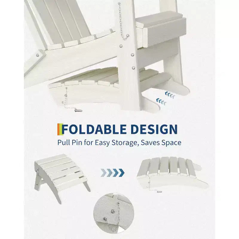 1/2 Pezzi Poggiapiedi Pieghevole Adirondack, Ottomano da Esterno in Plastica HDPE per Tutte le Stagioni, Portatile per Sdraio da Patio, Bordo Piscina, Terrazza e Giardino