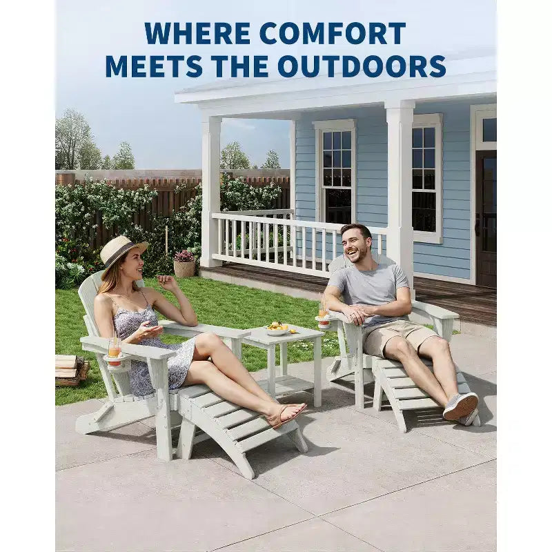 1/2 Pezzi Poggiapiedi Pieghevole Adirondack, Ottomano da Esterno in Plastica HDPE per Tutte le Stagioni, Portatile per Sdraio da Patio, Bordo Piscina, Terrazza e Giardino