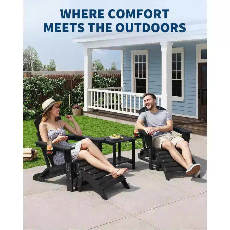 1/2 Pezzi Poggiapiedi Pieghevole Adirondack, Ottomano da Esterno in Plastica HDPE per Tutte le Stagioni, Portatile per Sdraio da Patio, Bordo Piscina, Terrazza e Giardino