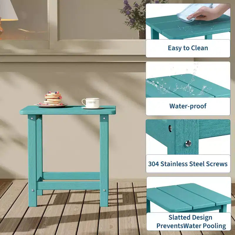 Tavolino quadrato da esterno in HDPE GustoWave - Tavolino da giardino stile Adirondack per spiaggia, piscina, giardino, balcone, portico