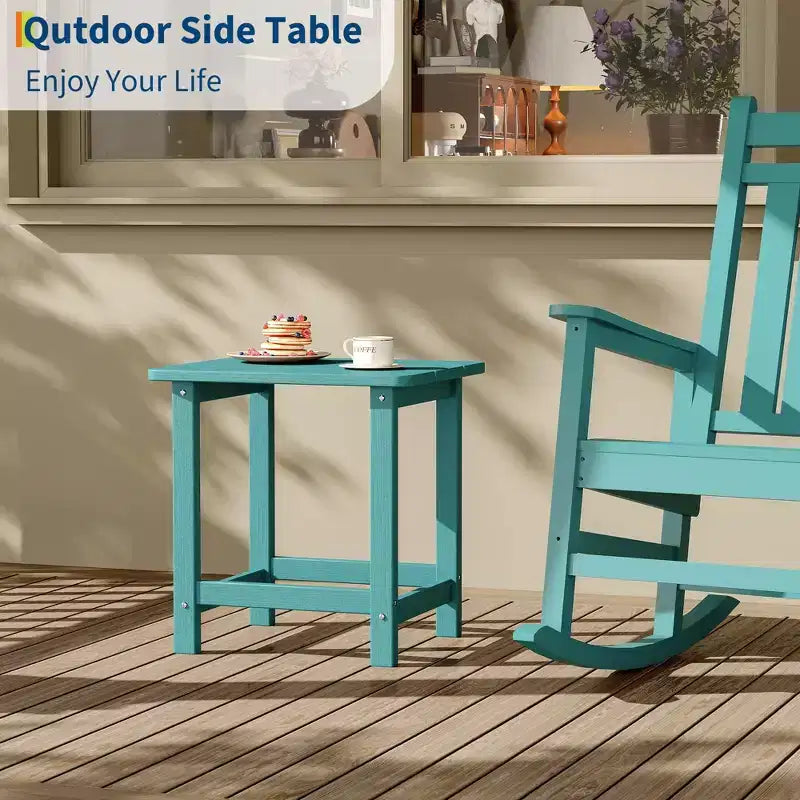 Tavolino quadrato da esterno in HDPE GustoWave - Tavolino da giardino stile Adirondack per spiaggia, piscina, giardino, balcone, portico