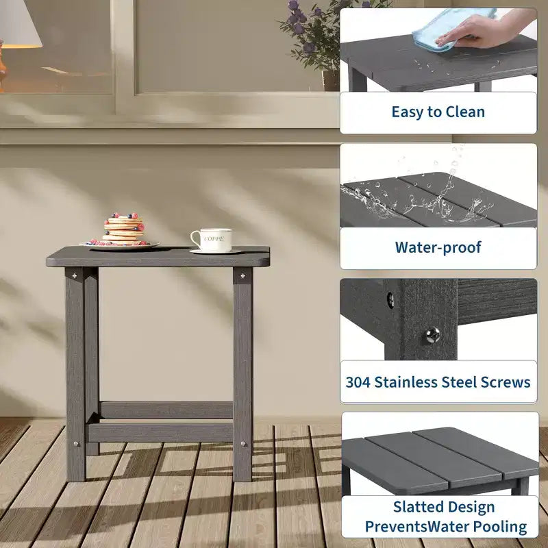 Tavolino quadrato da esterno in HDPE GustoWave - Tavolino da giardino stile Adirondack per spiaggia, piscina, giardino, balcone, portico