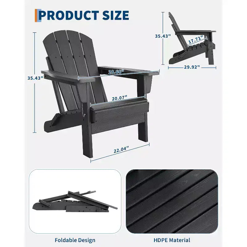 COZONY Set di 2 sedie Adirondack pieghevoli, sedia da esterno in HDPE effetto legno per patio con portabicchieri, resistente a tutte le intemperie