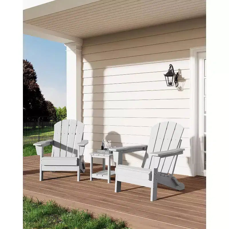 COZONY Set di 2 sedie Adirondack pieghevoli, sedia da esterno in HDPE effetto legno per patio con portabicchieri, resistente a tutte le intemperie