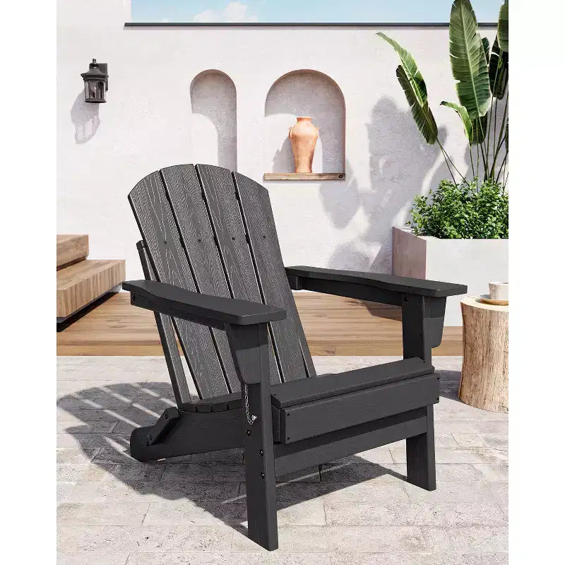COZONY Set di 2 sedie Adirondack pieghevoli, sedia da esterno in HDPE effetto legno per patio con portabicchieri, resistente a tutte le intemperie