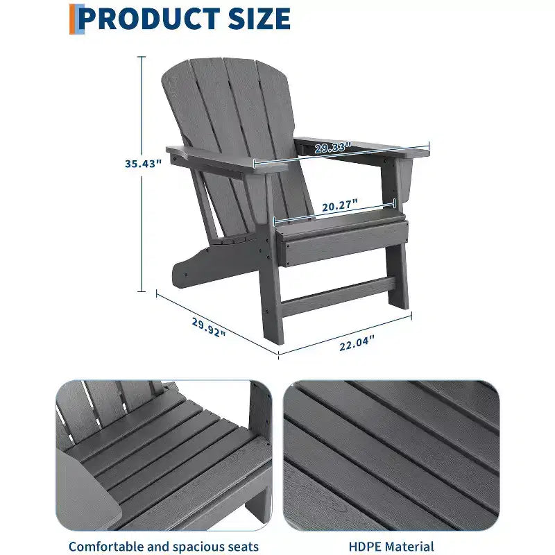 Sedia Adirondack Oversize per tutte le stagioni, capacità 172 kg, in HDPE con texture effetto legno, robusta sedia da esterno per patio, prato e terrazza
