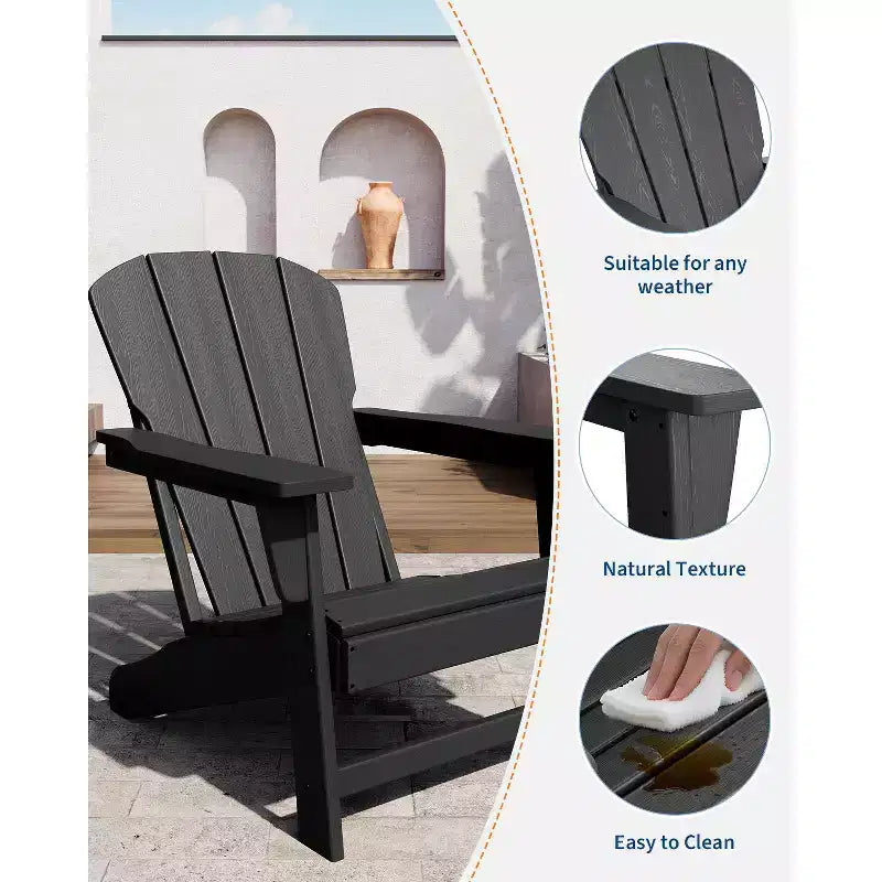 Sedia Adirondack Oversize per tutte le stagioni, capacità 172 kg, in HDPE con texture effetto legno, robusta sedia da esterno per patio, prato e terrazza