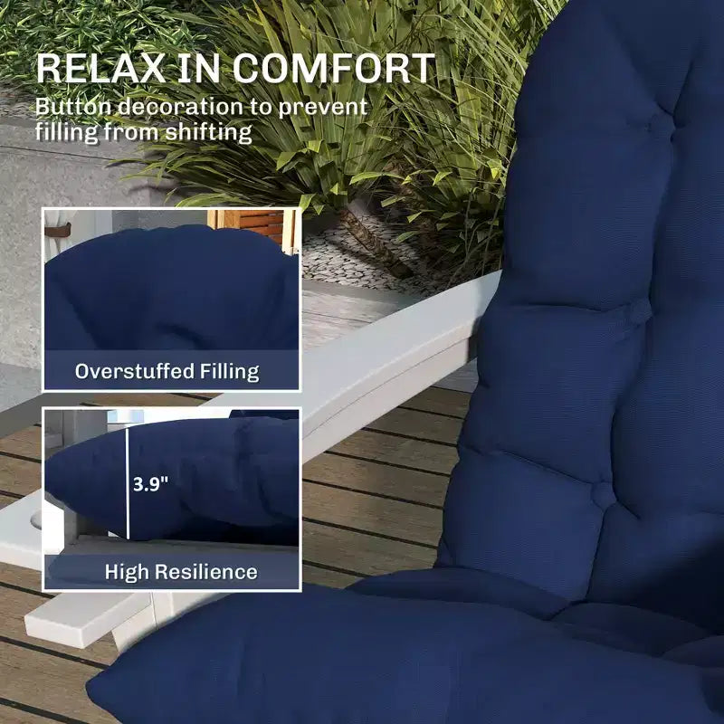 Cuscini per sedia Adirondack set da 2, cuscini da patio trapuntati con schienale alto antiscivolo per sedie Adirondack, blu navy