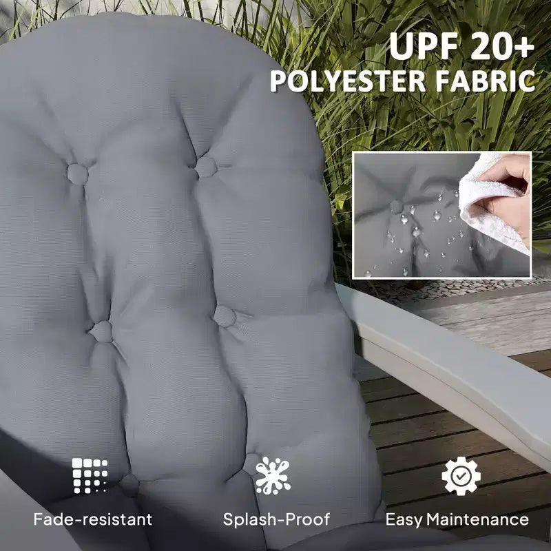 Cuscini per sedia Adirondack set da 2, cuscini da patio trapuntati con schienale alto antiscivolo per sedie Adirondack, grigio