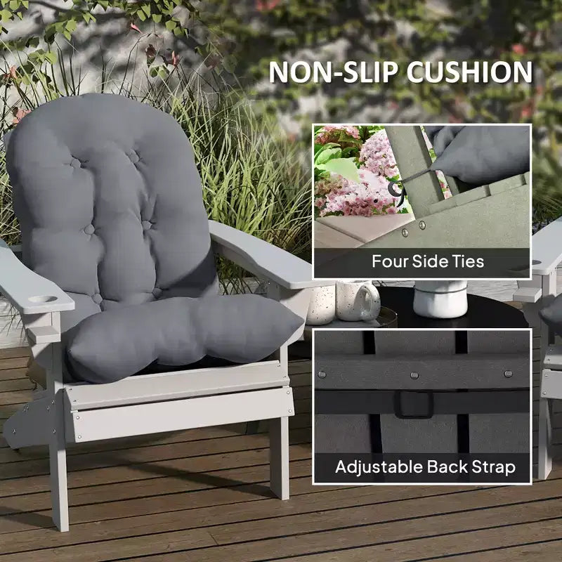 Cuscini per sedia Adirondack set da 2, cuscini da patio trapuntati con schienale alto antiscivolo per sedie Adirondack, grigio
