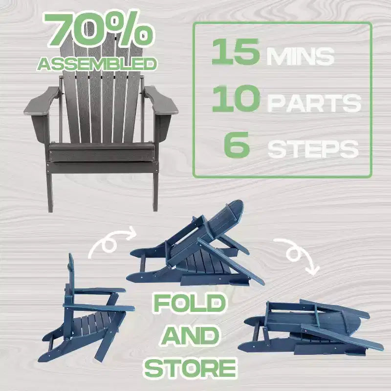 Chaise Adirondack pliante - Assise profonde et accoudoirs larges, Chaise d'extérieur en plastique résistant aux UV et à l'eau pour terrasse, pelouse ou coin feu