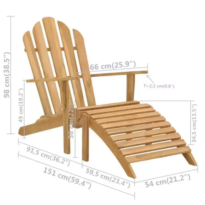 vidaXL Sedia Pieghevole Adirondack da Esterno con Poggiapiedi in Legno Massello di Teak