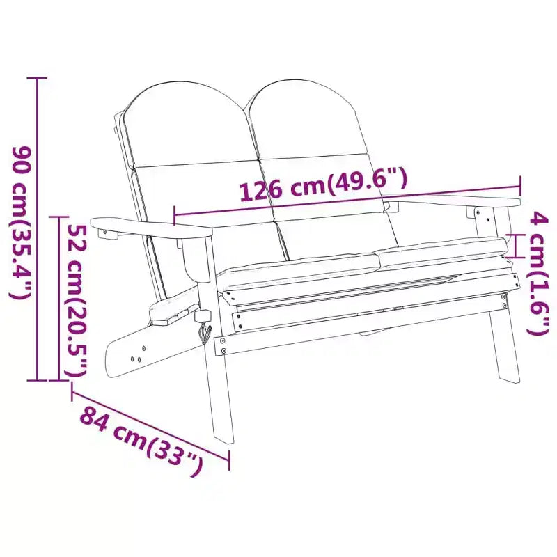 Panca da giardino Adirondack in legno massello di acacia con cuscini
