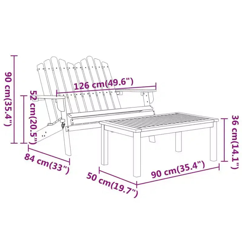 Set Lounge da Giardino Adirondack 2 Pezzi in Legno Massello di Acacia