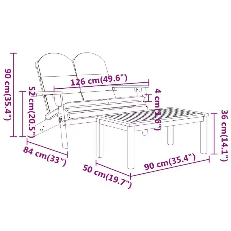 Set Lounge da Giardino Adirondack 2 Pezzi in Legno Massello di Acacia