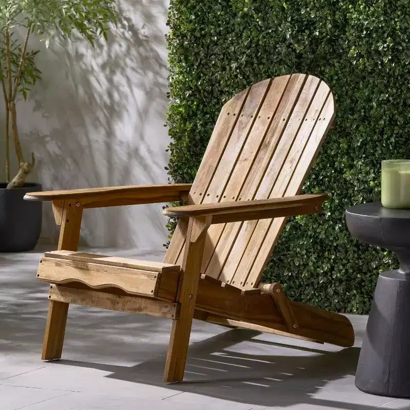 Sedia Adirondack Pieghevole Zeus & Ruta, Sedia a Sdraio da Esterno in Legno con Schienale a Doghe e Braccioli Ampi, Finitura Teak