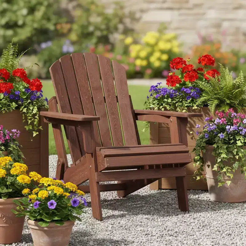 Chaise de jardin pliante Adirondack en bois avec dossier et assise, chaise de patio en bois
