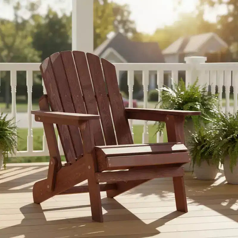 Chaise de jardin pliante Adirondack en bois avec dossier et assise, chaise de patio en bois