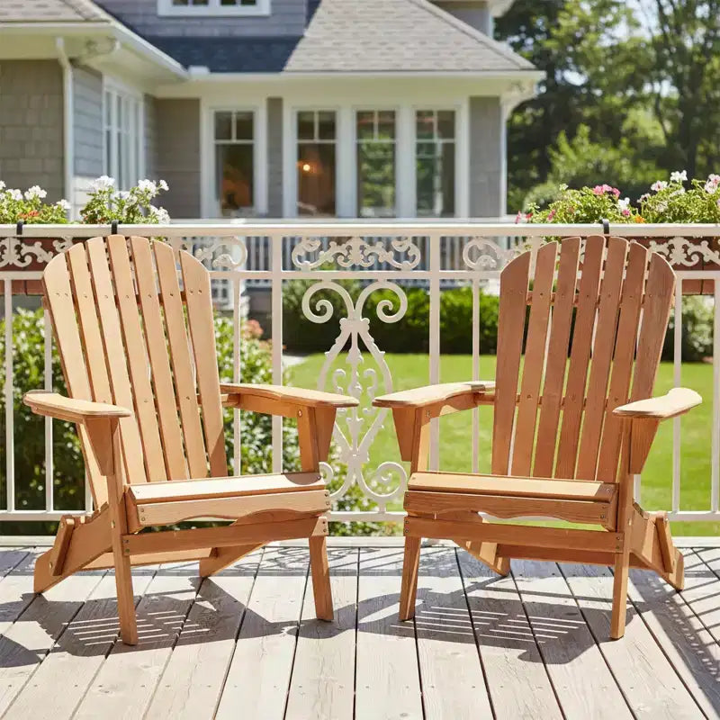 Set di 2 sedie pieghevoli Adirondack in legno per esterni con schienale, sedia da patio in legno per giardino e cortile