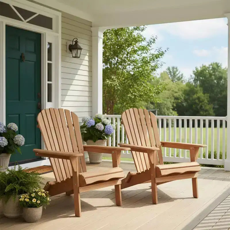 Set di 2 sedie pieghevoli Adirondack in legno per esterni con schienale, sedia da patio in legno per giardino e cortile