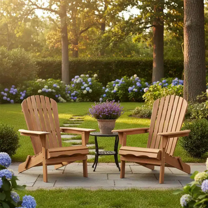 Set di 2 sedie pieghevoli Adirondack in legno per esterni con schienale, sedia da patio in legno per giardino e cortile