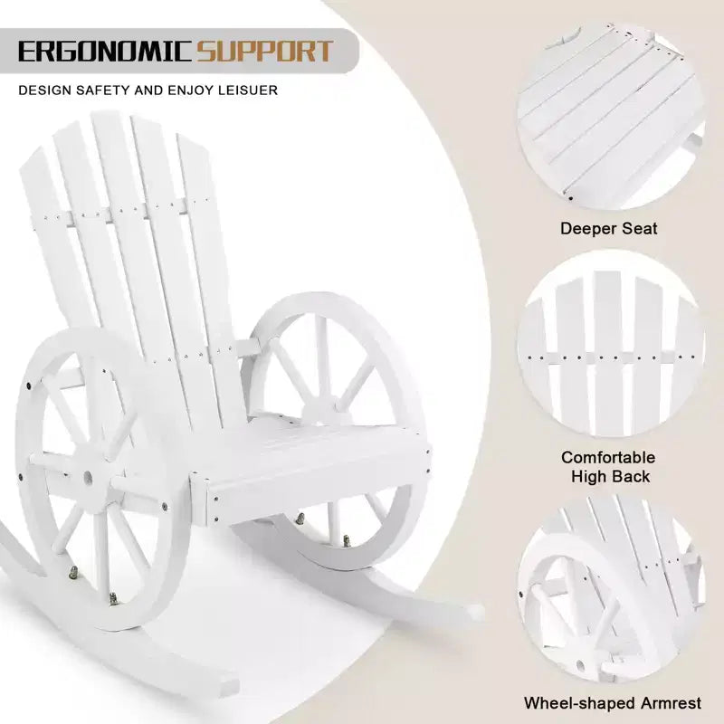 Karl Home | Sedia a dondolo da esterno in legno stile carro Adirondack da 23,5 pollici
