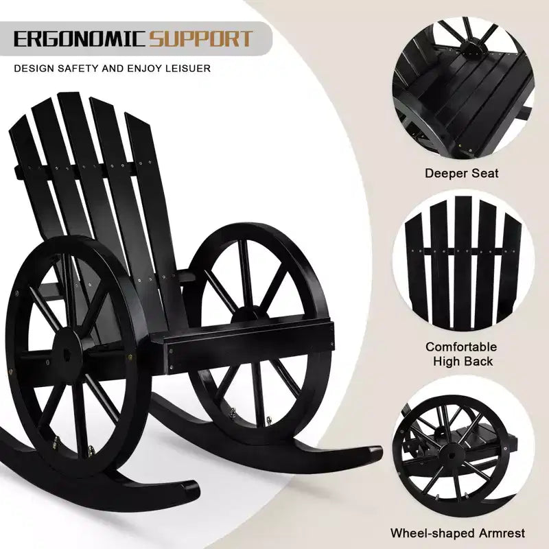 Karl Home | Sedia a dondolo da esterno in legno stile carro Adirondack da 23,5 pollici