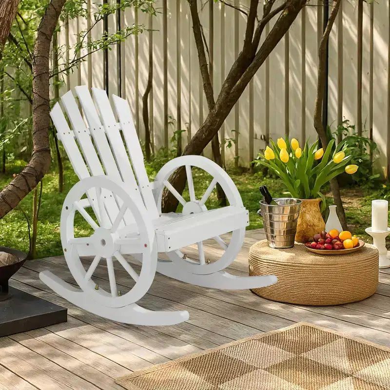 Karl Home | Fauteuil à bascule d'extérieur en bois de 23,5 pouces inspiré du chariot Adirondack